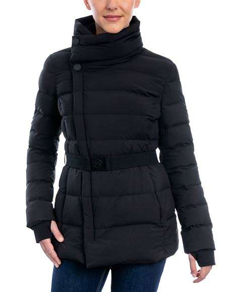 michael michael kors stretch belted packable down puffer coat|Michael Kors navy puffer coat.